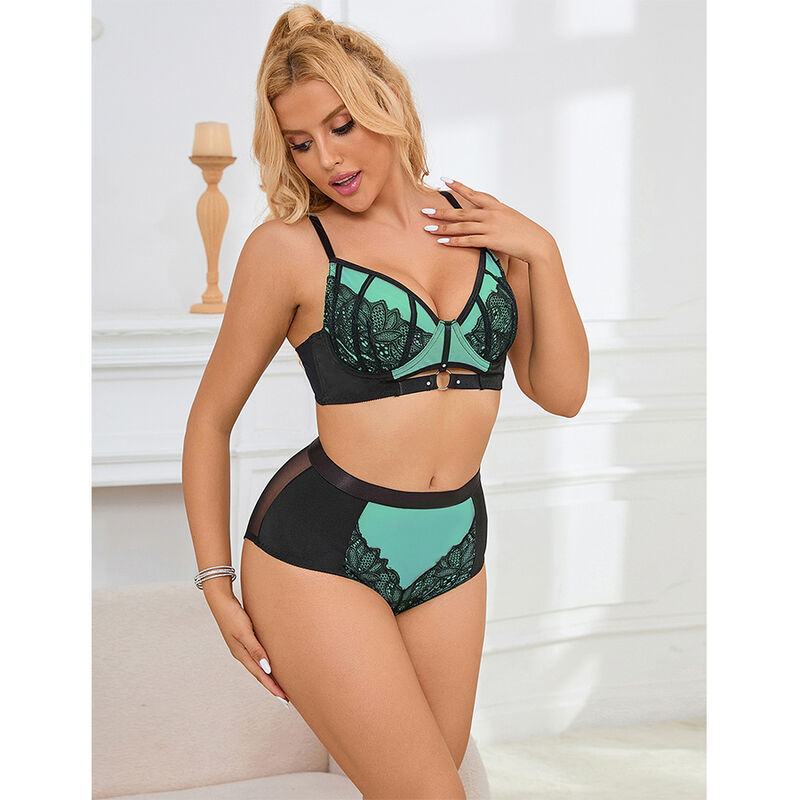 Ensemble lingerie push-up dentelle et résille verte — SUBBLIME SETS