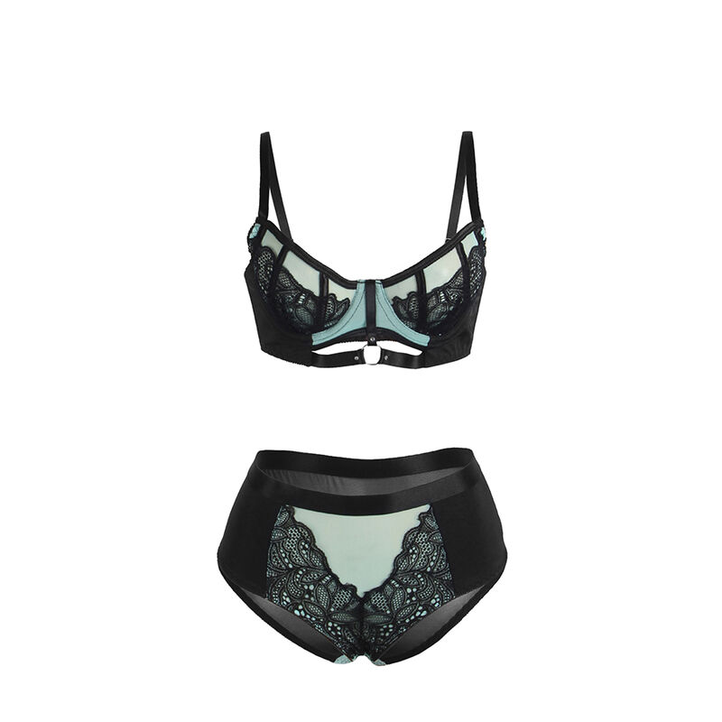 Ensemble lingerie push-up dentelle et résille verte — SUBBLIME SETS
