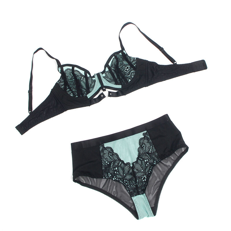 Ensemble lingerie push-up dentelle et résille verte — SUBBLIME SETS
