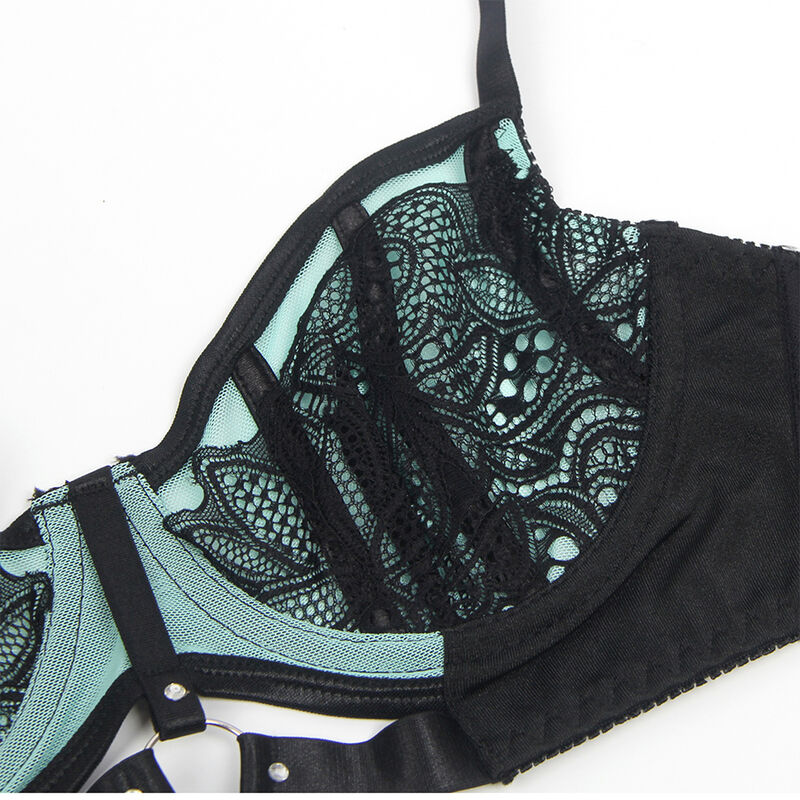 Ensemble lingerie push-up dentelle et résille verte — SUBBLIME SETS