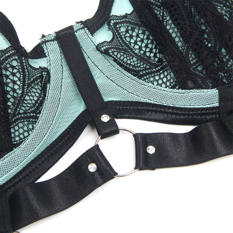 Ensemble lingerie push-up dentelle et résille verte — SUBBLIME SETS