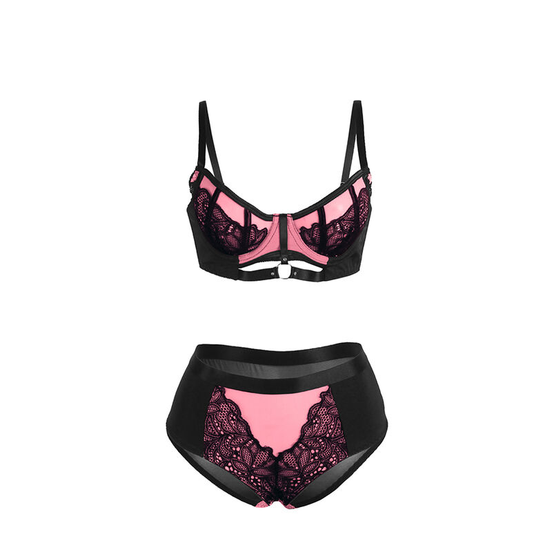 Ensemble soutien-gorge push-up en dentelle et résille rose — SUBBLIME SETS