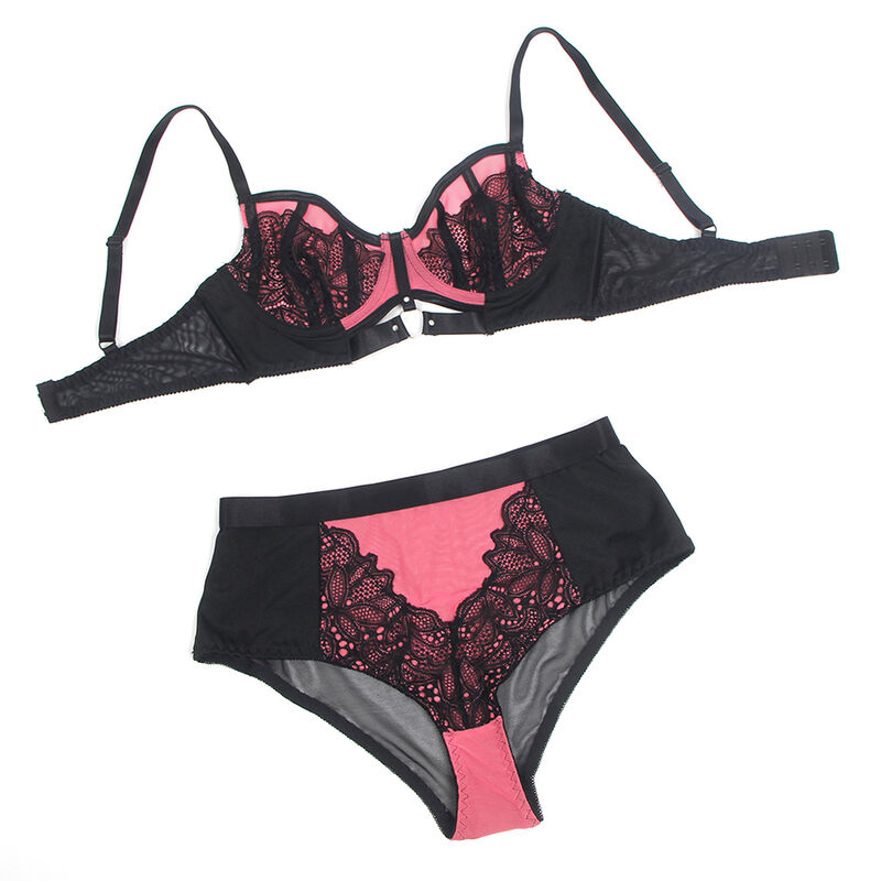 Ensemble soutien-gorge push-up en dentelle et résille rose — SUBBLIME SETS