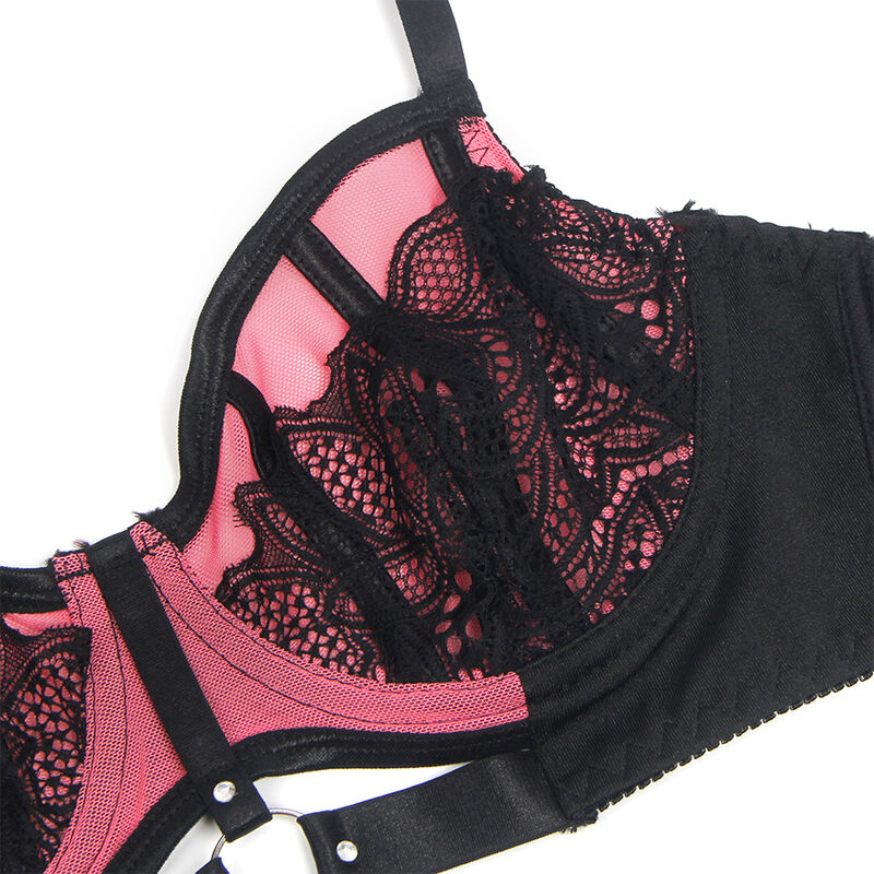 Ensemble soutien-gorge push-up en dentelle et résille rose — SUBBLIME SETS