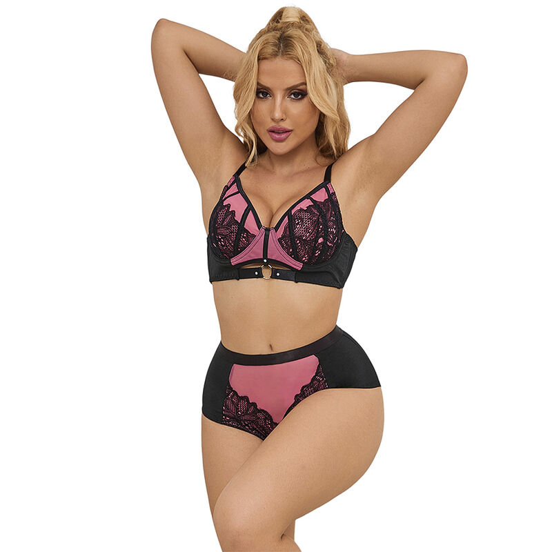 Ensemble lingerie dentelle et résille rose avec soutien-gorge push-up — SUBBLIME SETS