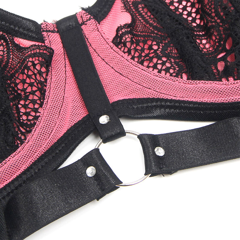Ensemble lingerie dentelle et résille rose avec soutien-gorge push-up — SUBBLIME SETS