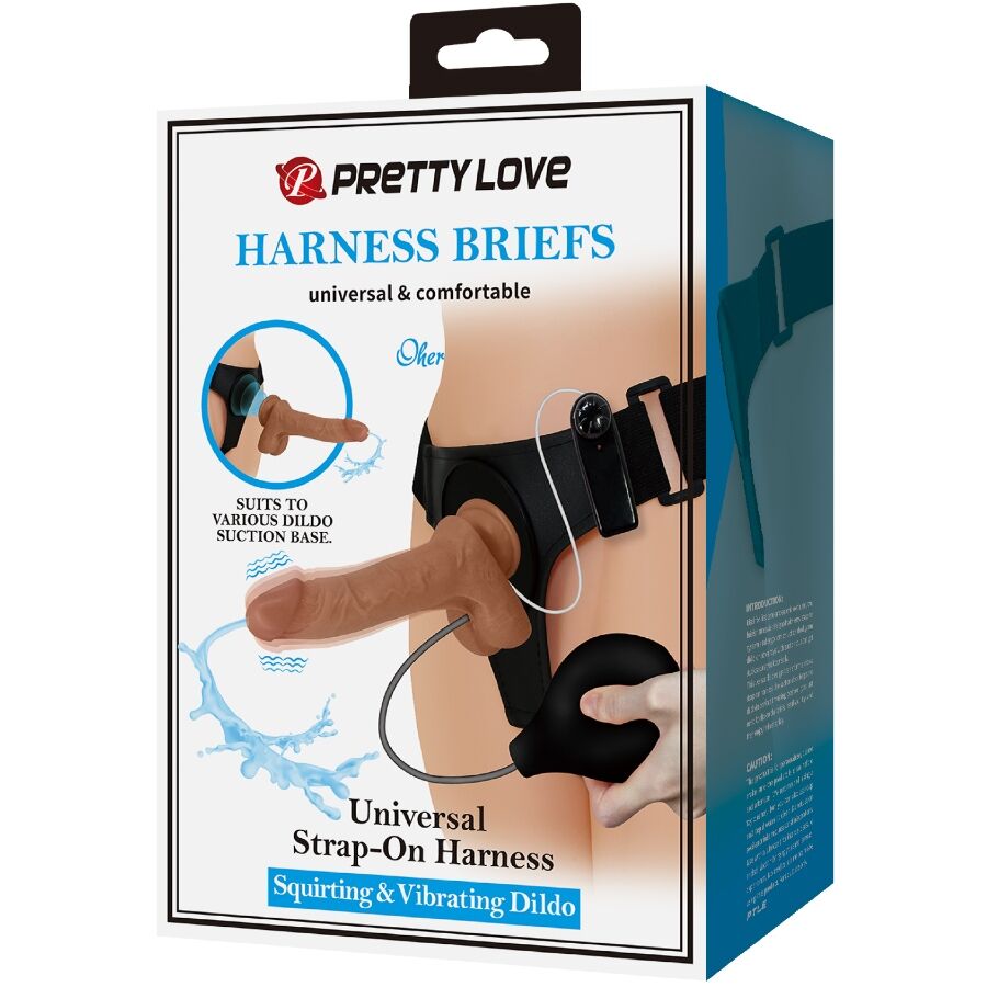 Slip harnais universel avec gode vibrant et squirtant 15,5 cm — PRETTY LOVE