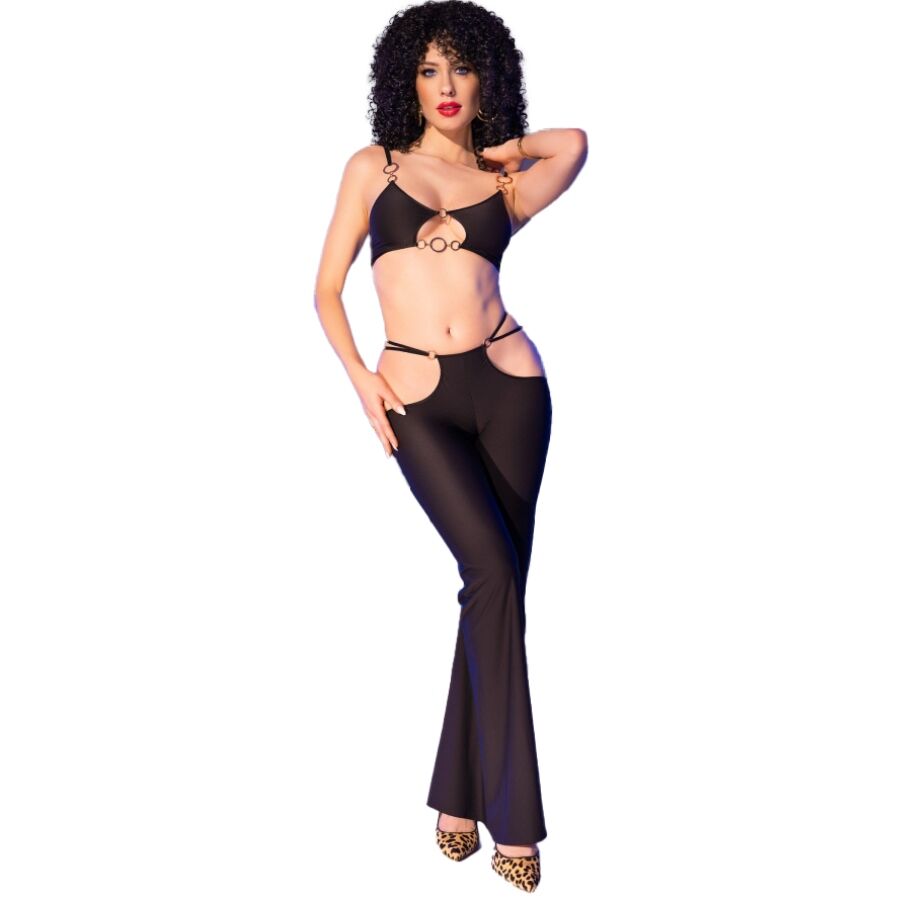 Ensemble top et leggings noirs avec accessoires dorés — CHILIROSE SETS