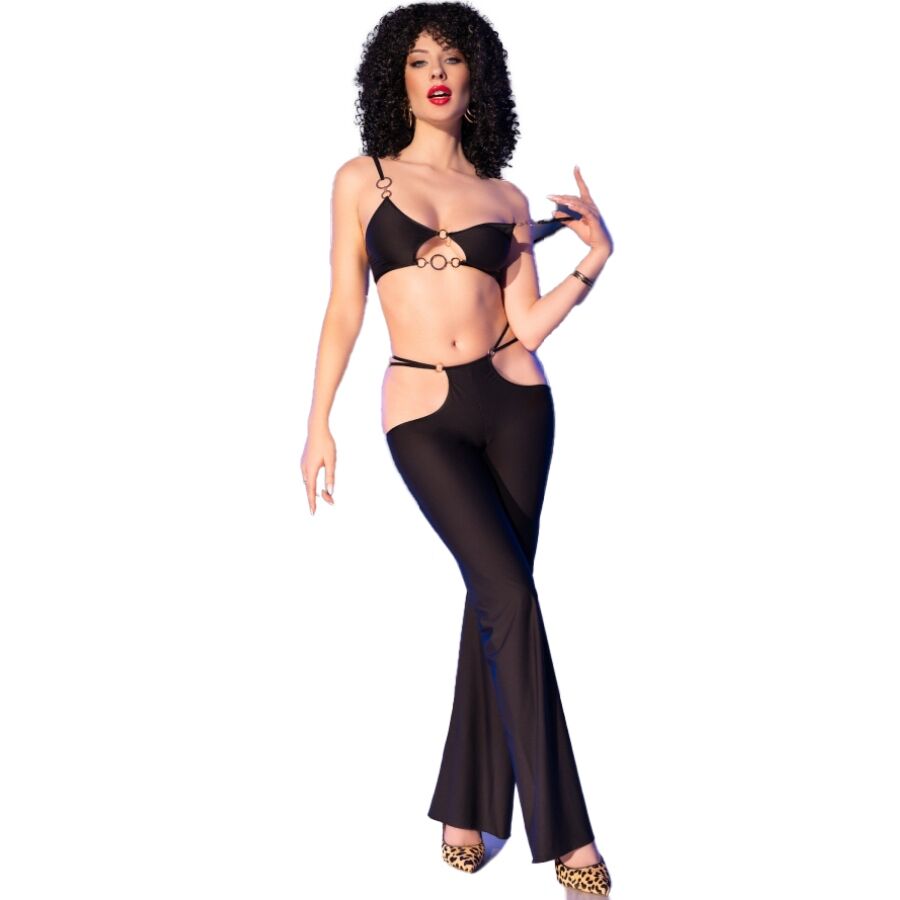 Ensemble top et leggings noirs avec accessoires dorés — CHILIROSE SETS