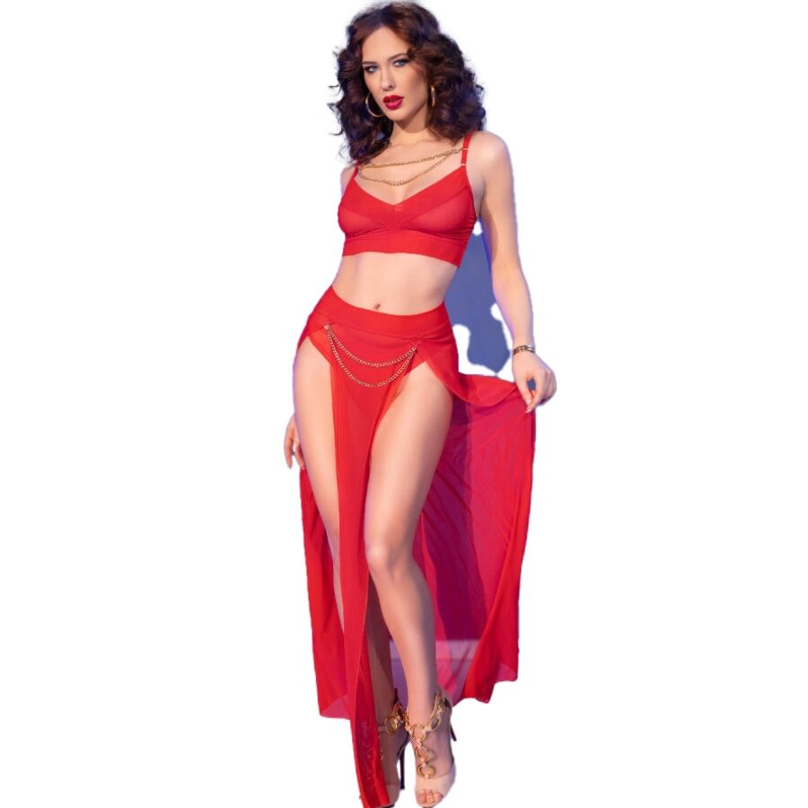 Ensemble top et leggings en tulle rouge à accessoires dorés — CHILIROSE SETS