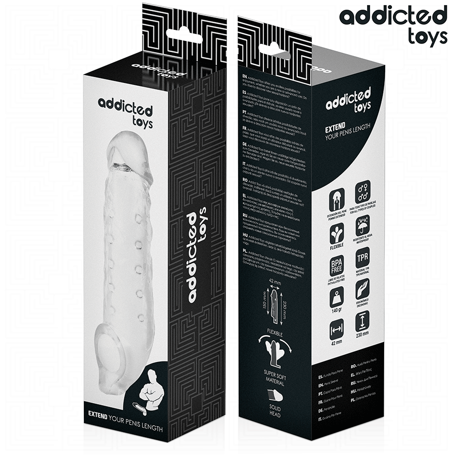Gaine pénis transparente taille M 27 cm — ADDICTED TOYS