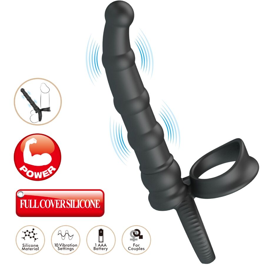 Anneau pénien vibrant avec plug anal 10 vibrations — PRETTY LOVE