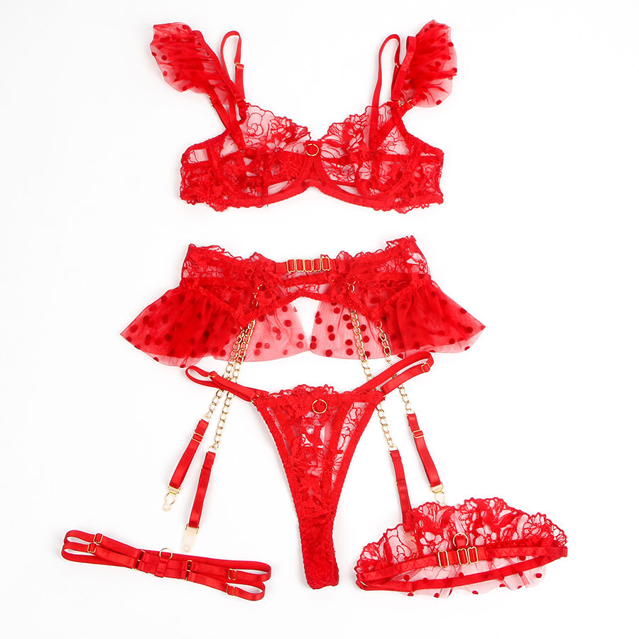Ensemble soutien-gorge et porte-jarretelles en dentelle rouge — SUBBLIME SETS