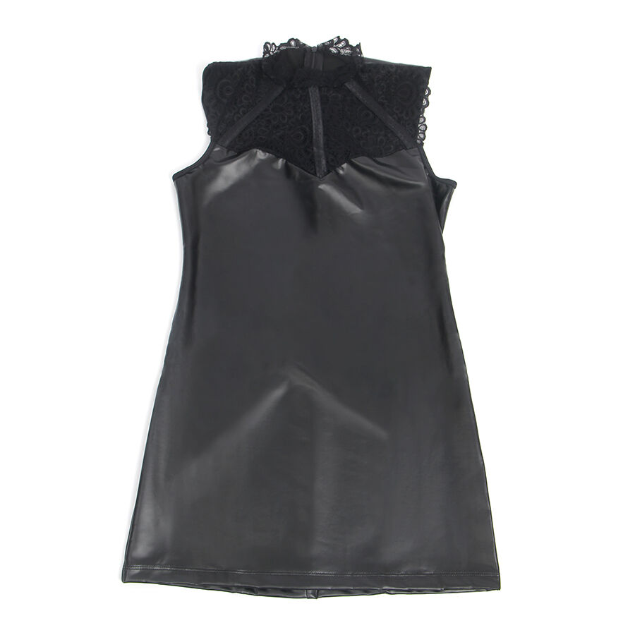 Robe en cuir noir avec col dentelle — SUBBLIME DRESSES