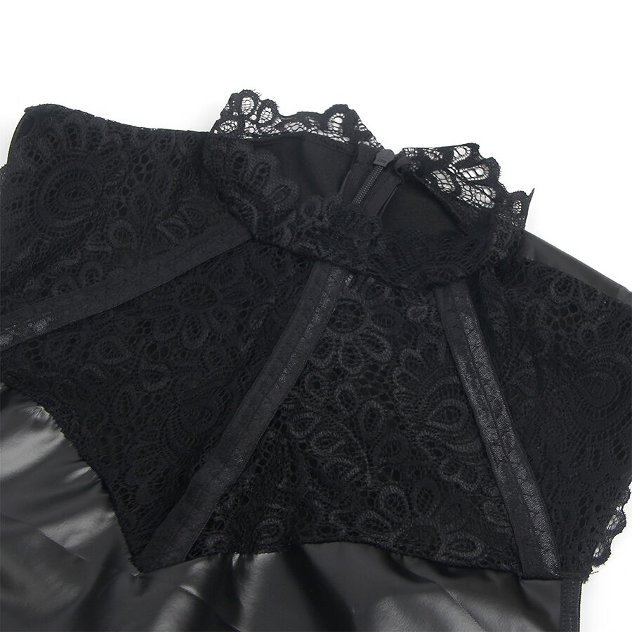 Robe en cuir noir col dentelle — SUBBLIME DRESSES