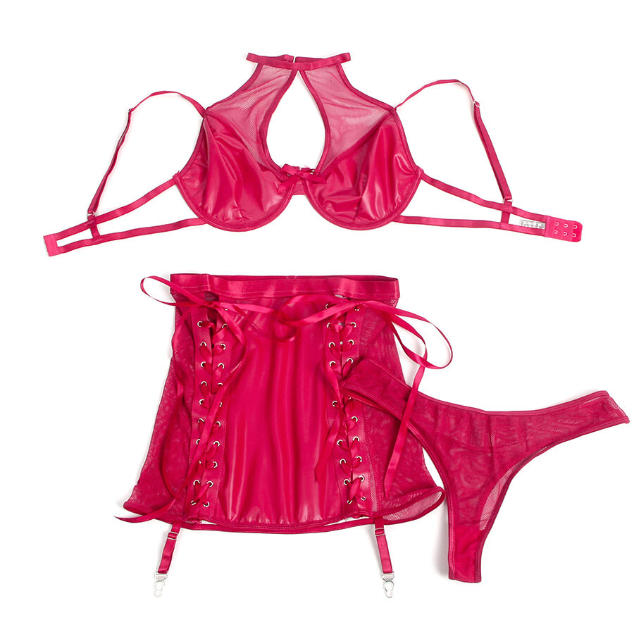 Ensemble licou et porte-jarretelles en similicuir rouge — SUBBLIME SETS
