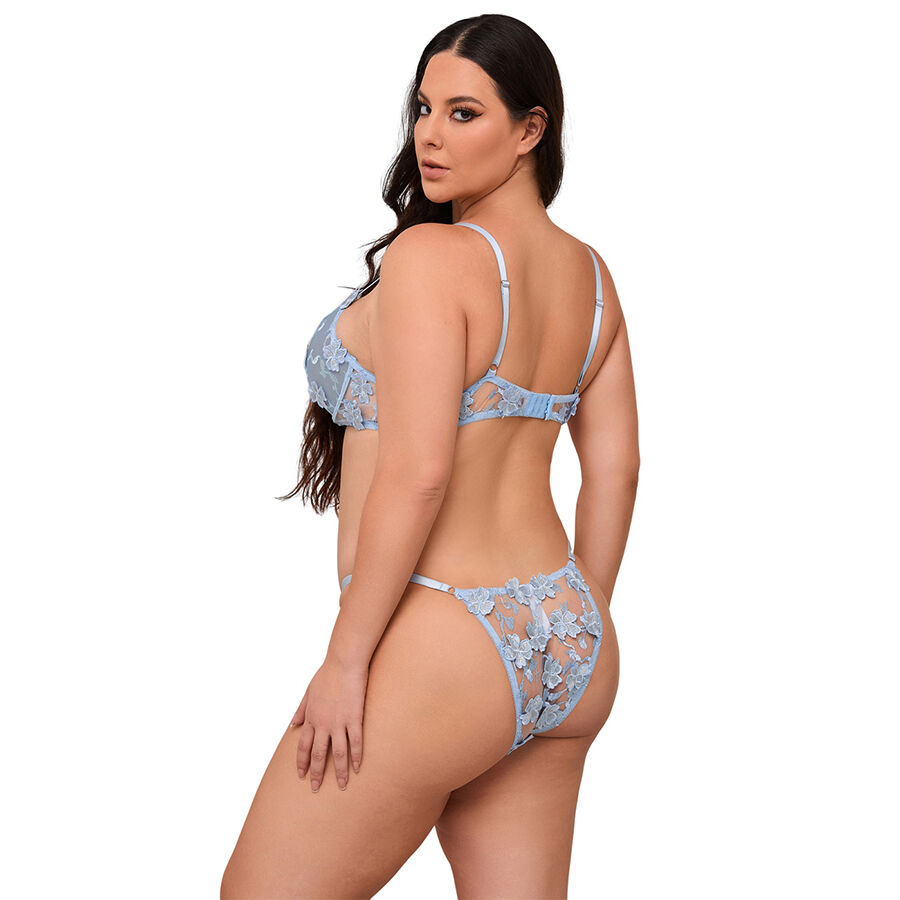 Ensemble soutien-gorge et culotte brodés de fleurs bleu ciel — SUBBLIME SETS