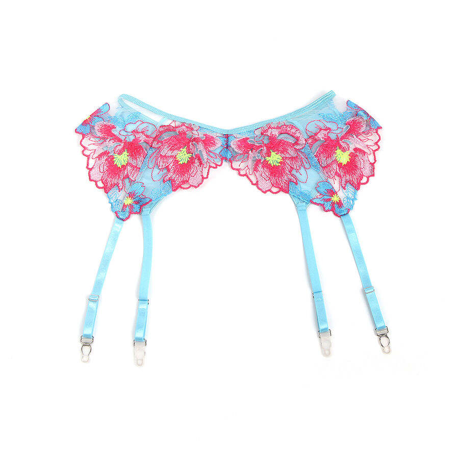 Ensemble soutien-gorge et porte-jarretelles brodé fleurs rose — SUBBLIME SETS