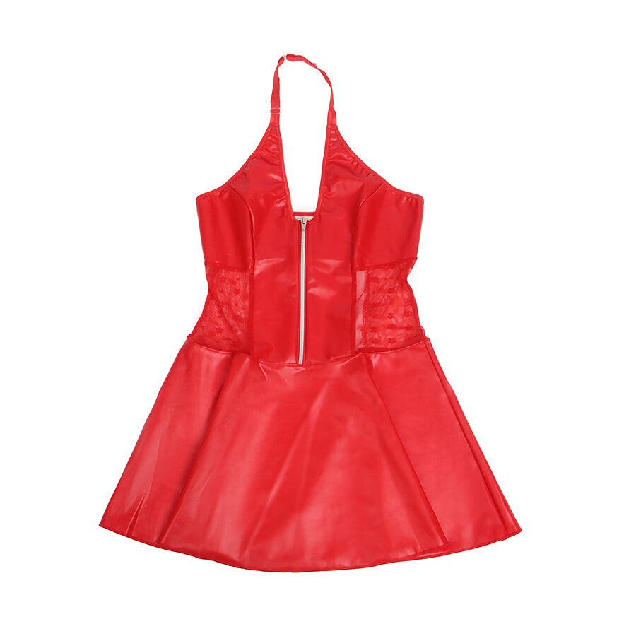 Robe en cuir et dentelle rouge avec porte-jarretelles — SUBBLIME DRESSES