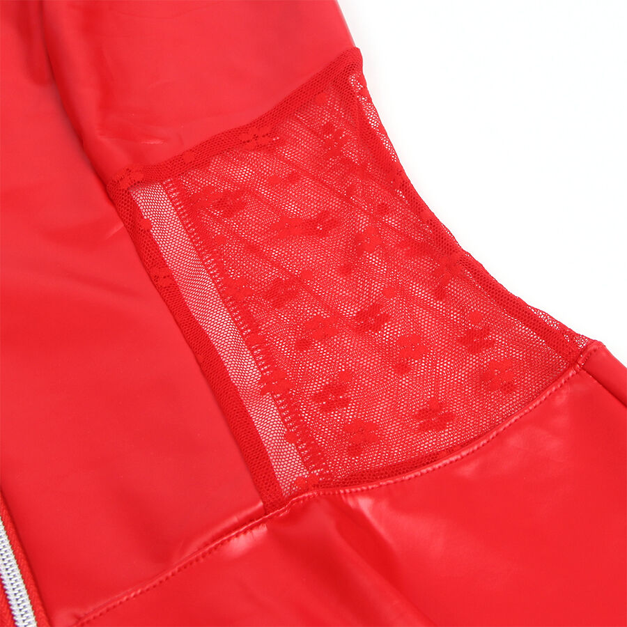 Robe en cuir et dentelle rouge avec porte-jarretelles — SUBBLIME DRESSES
