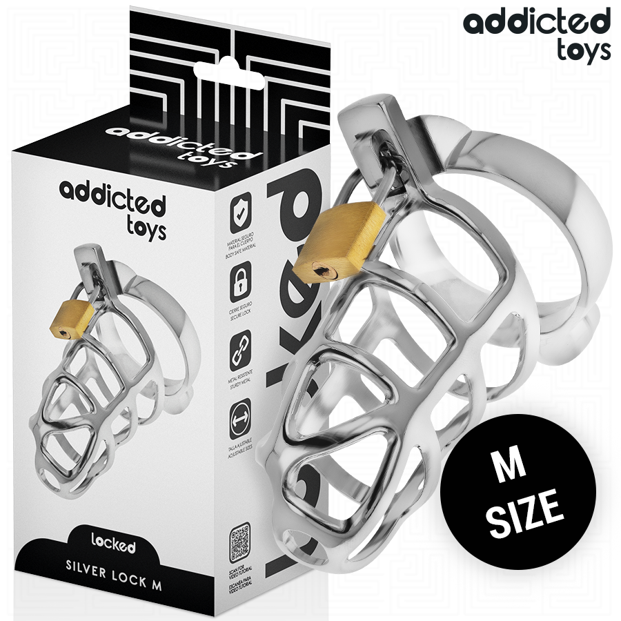 Cage à pénis métal avec verrou argent taille M — ADDICTED TOYS LOCKED