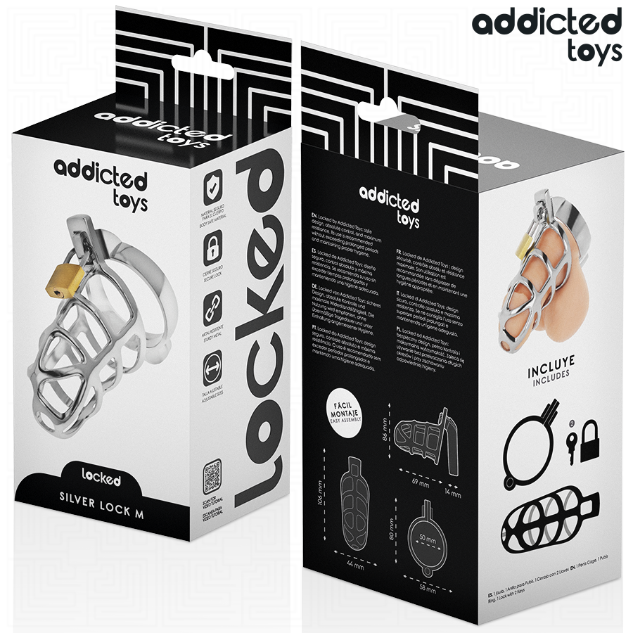 Cage à pénis métal avec verrou argent taille M — ADDICTED TOYS LOCKED