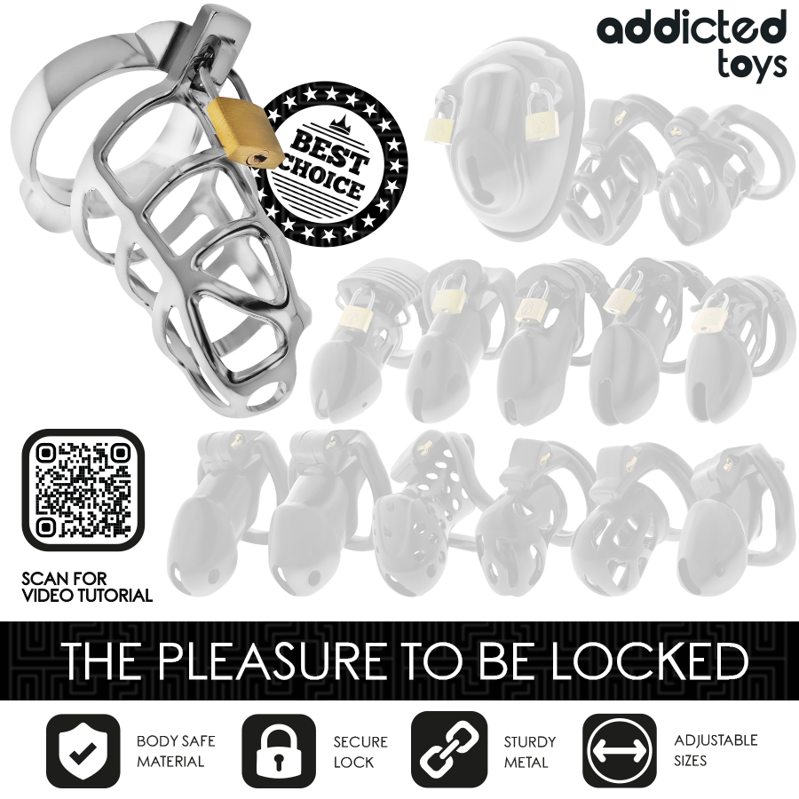 Cage à pénis métal avec verrou argent taille M — ADDICTED TOYS LOCKED