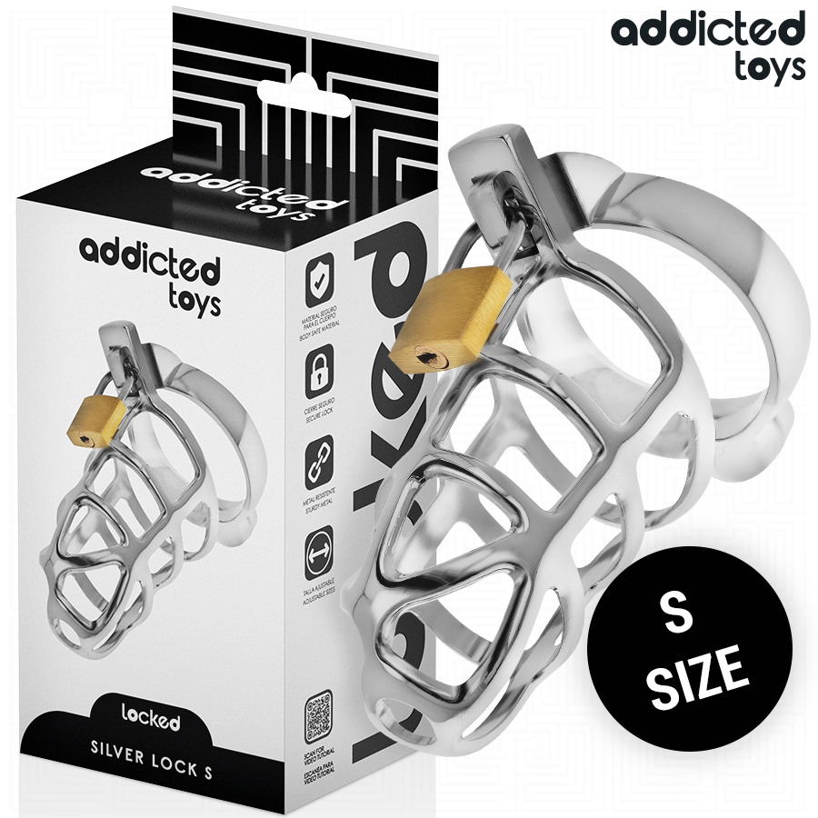 Cage de chasteté en métal avec verrou argenté taille S — ADDICTED TOYS LOCKED