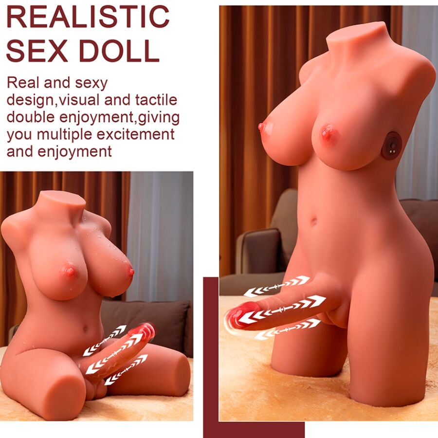 Tronco feminino realista vibrante com impulso automático 55 cm — XISE