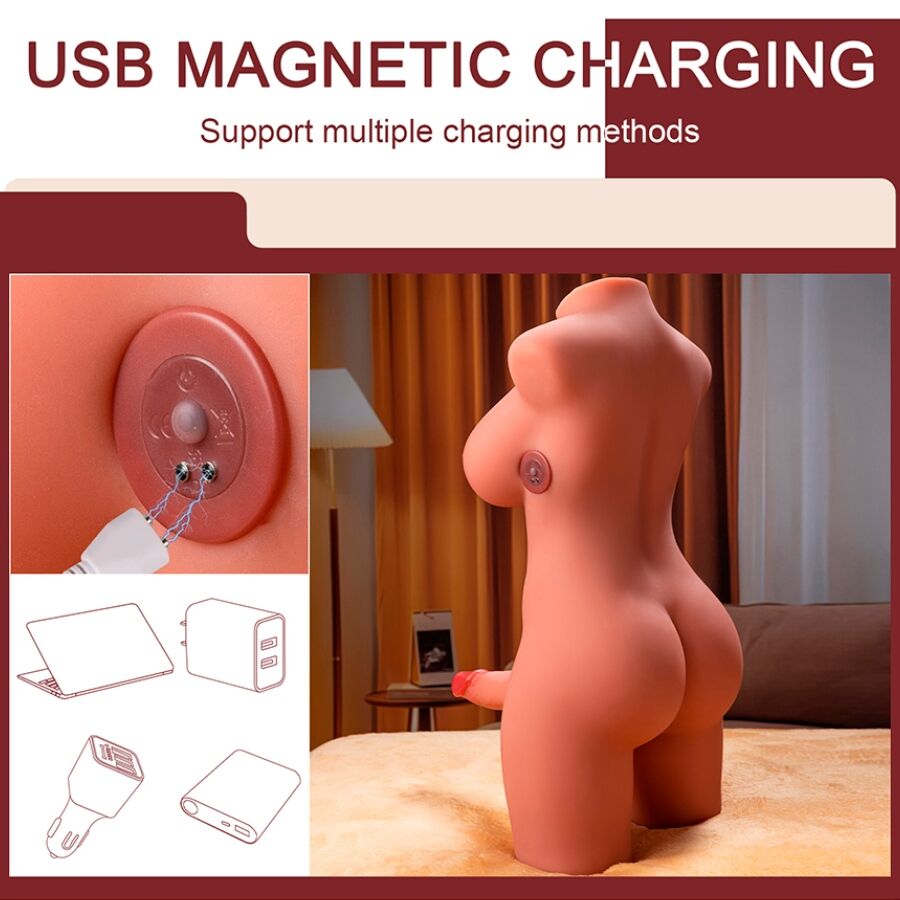 Tronco feminino realista vibrante com impulso automático 55 cm — XISE