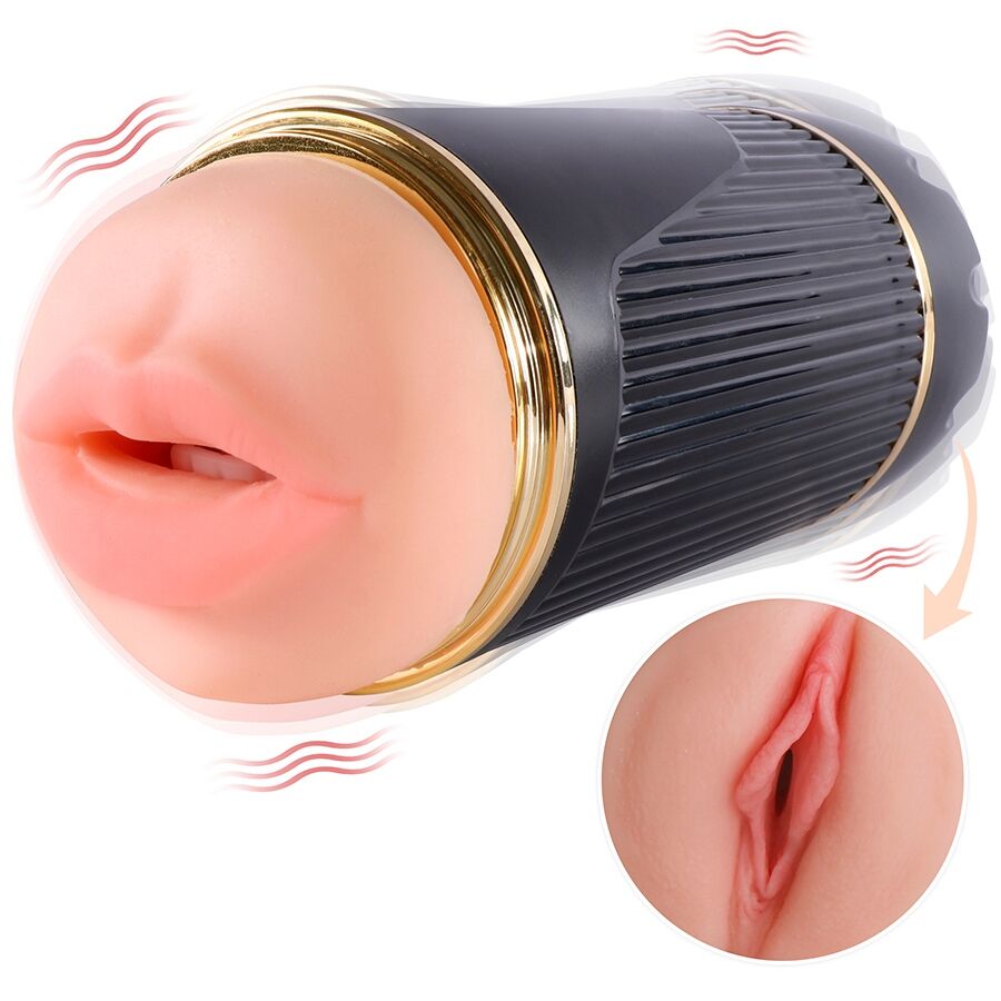 Masturbateur double stimulation bouche et vagin vibrant — SHEQU