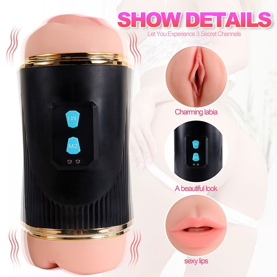 Masturbateur double stimulation bouche et vagin vibrant — SHEQU