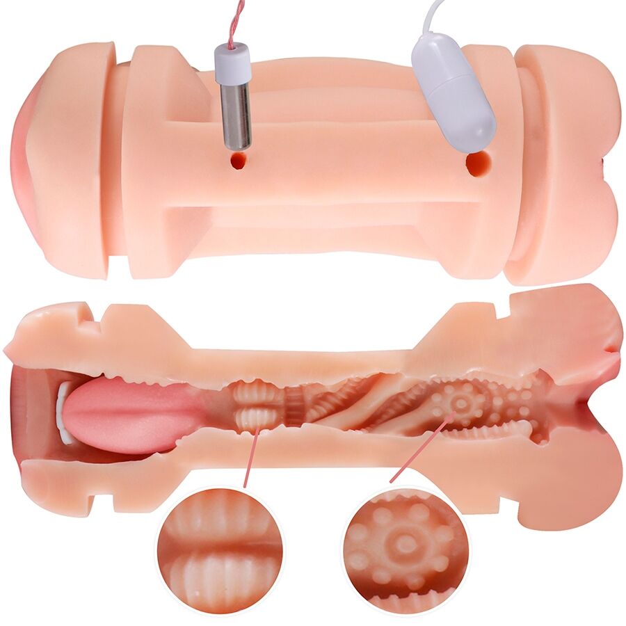 Masturbateur double stimulation bouche et vagin vibrant — SHEQU