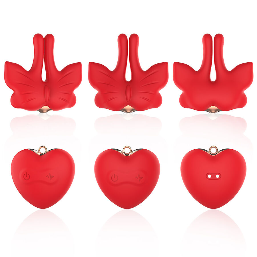 ARMONY - PINCES À TÉTONS MAGNÉTIQUES À VIBRATION FORME PAPILLON ROUGES