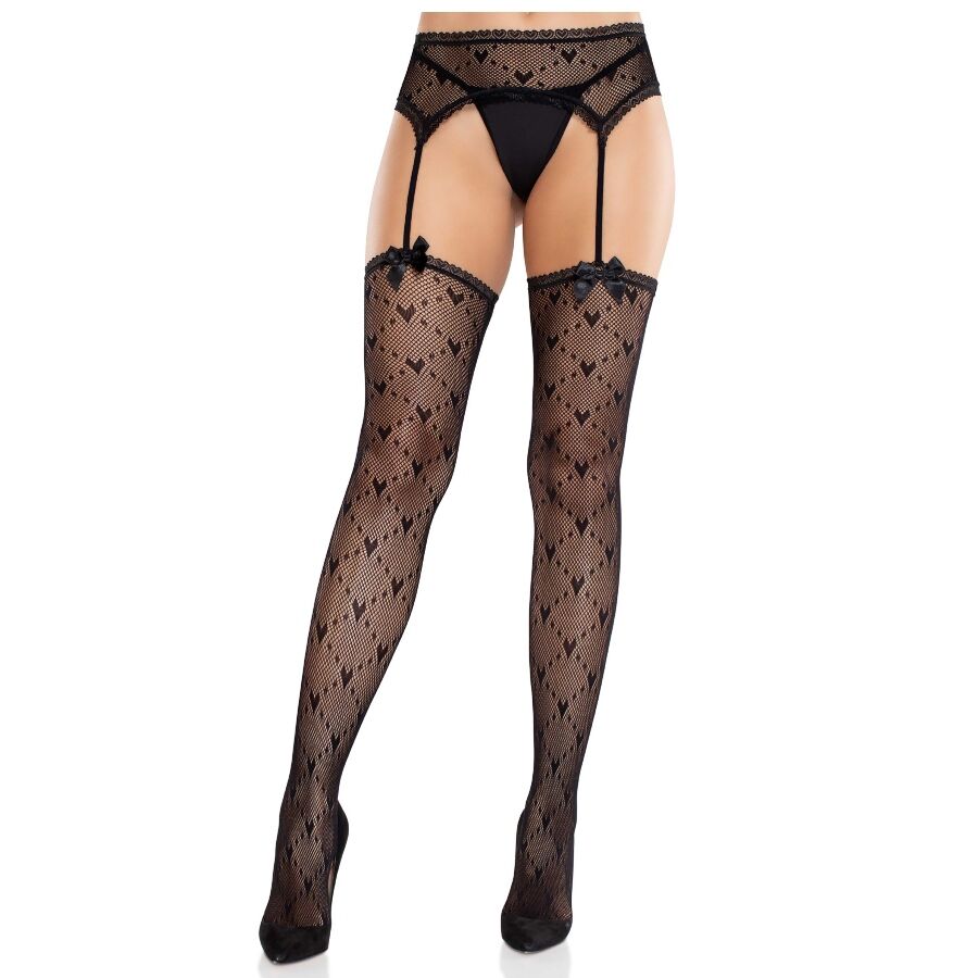 Bas cœur avec jarretelles noir — LEG AVENUE HOSIERY