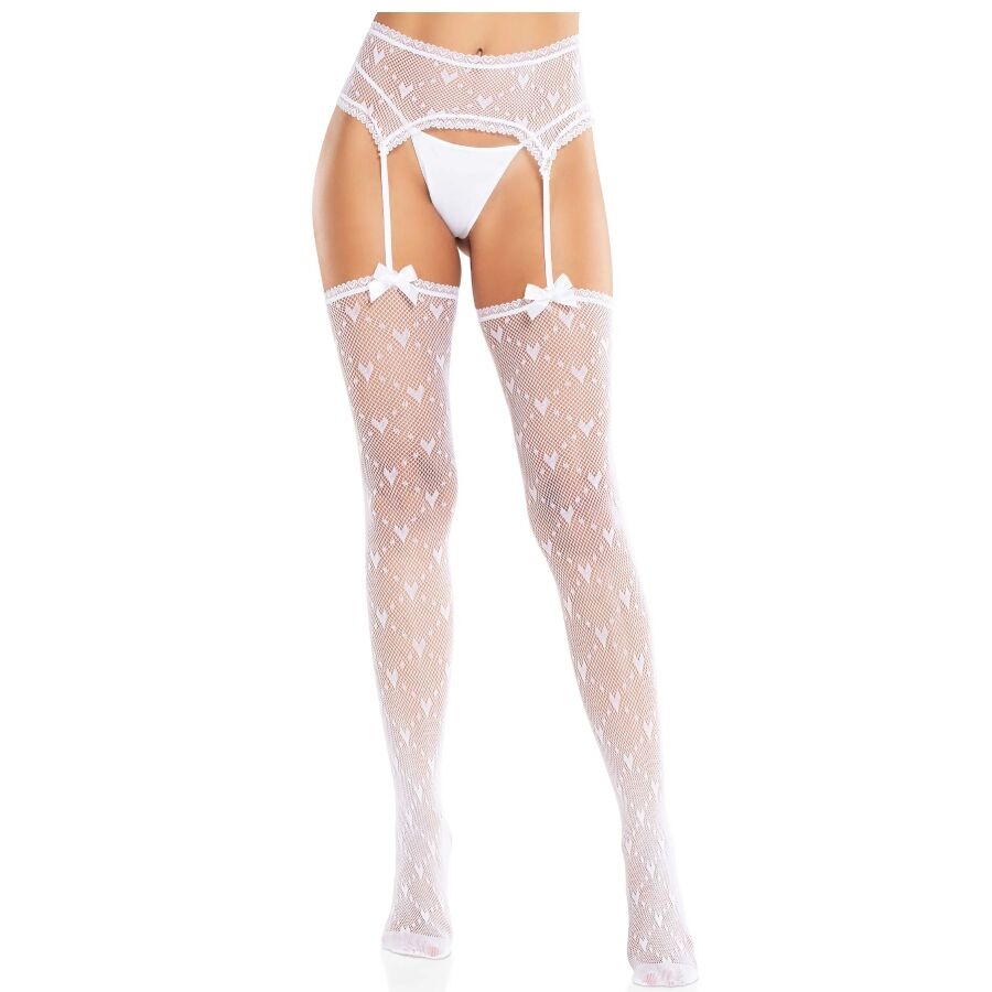 Bas porte-jarretelles cœur blanc — LEG AVENUE HOSIERY