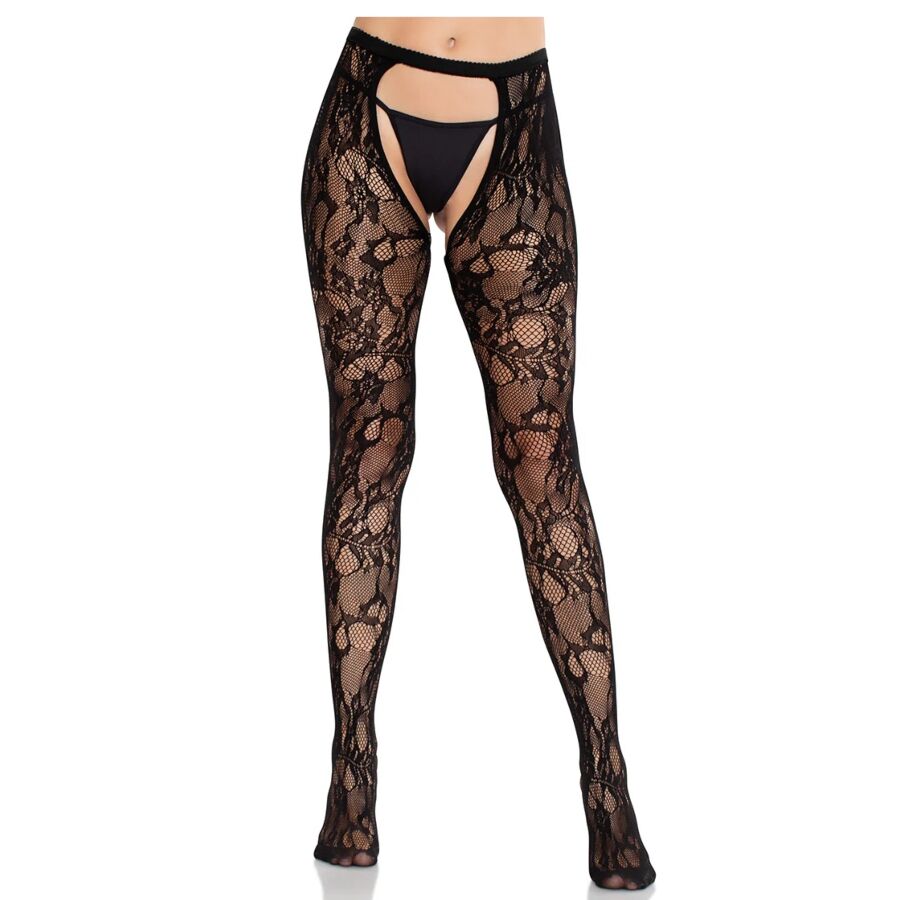 Bas en dentelle rose dos ouvert noir — LEG AVENUE HOSIERY