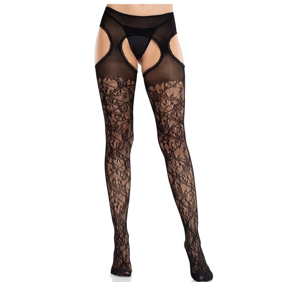 Bas jarretelles dentelle florale united black — LEG AVENUE HOSIERY