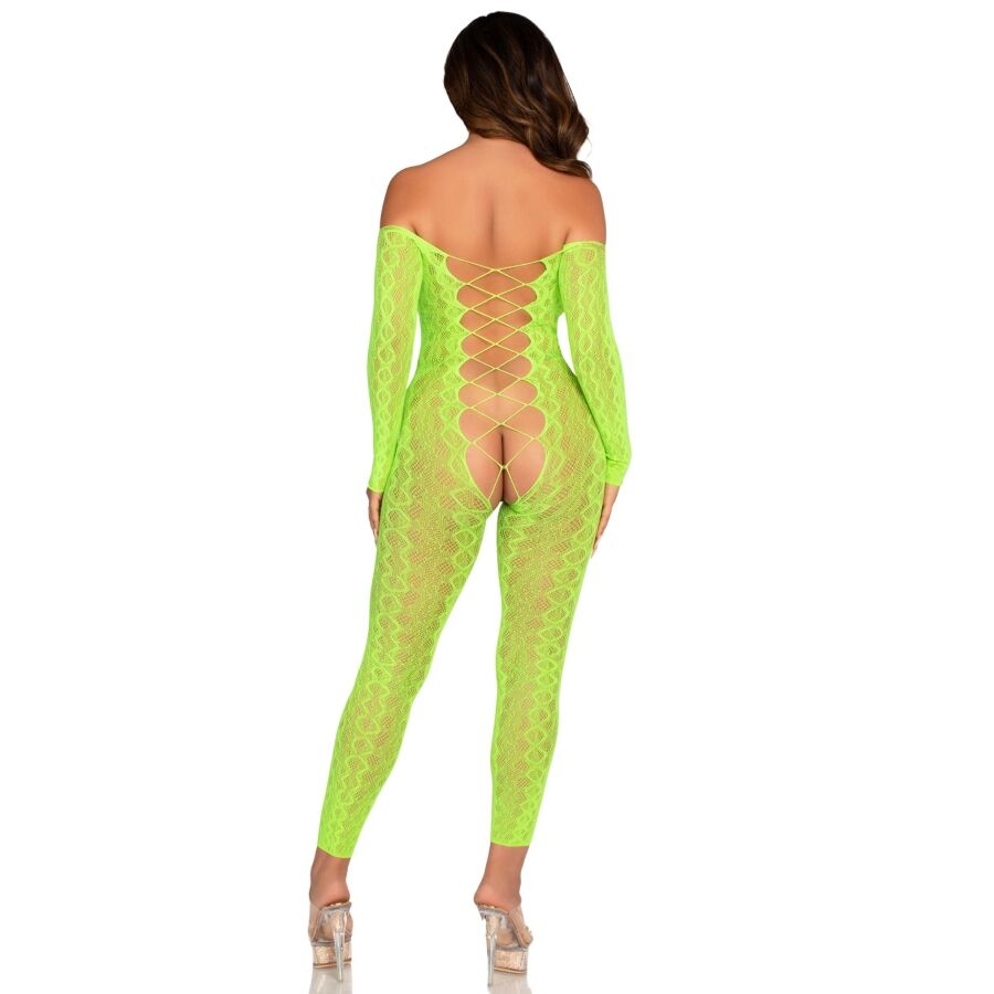 Body stocking en dentelle serpent exotique vert fluo sans fourche — Leg Avenue Bodystockings