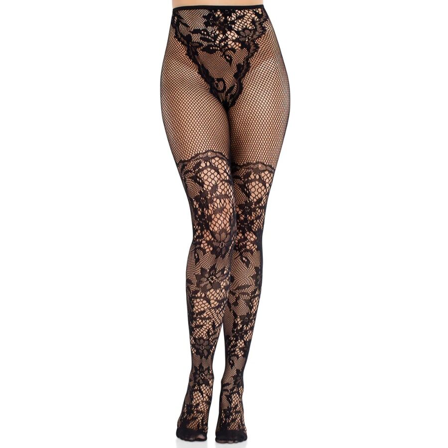 Bas dentelle Dahlia avec détail résille noire — LEG AVENUE HOSIERY