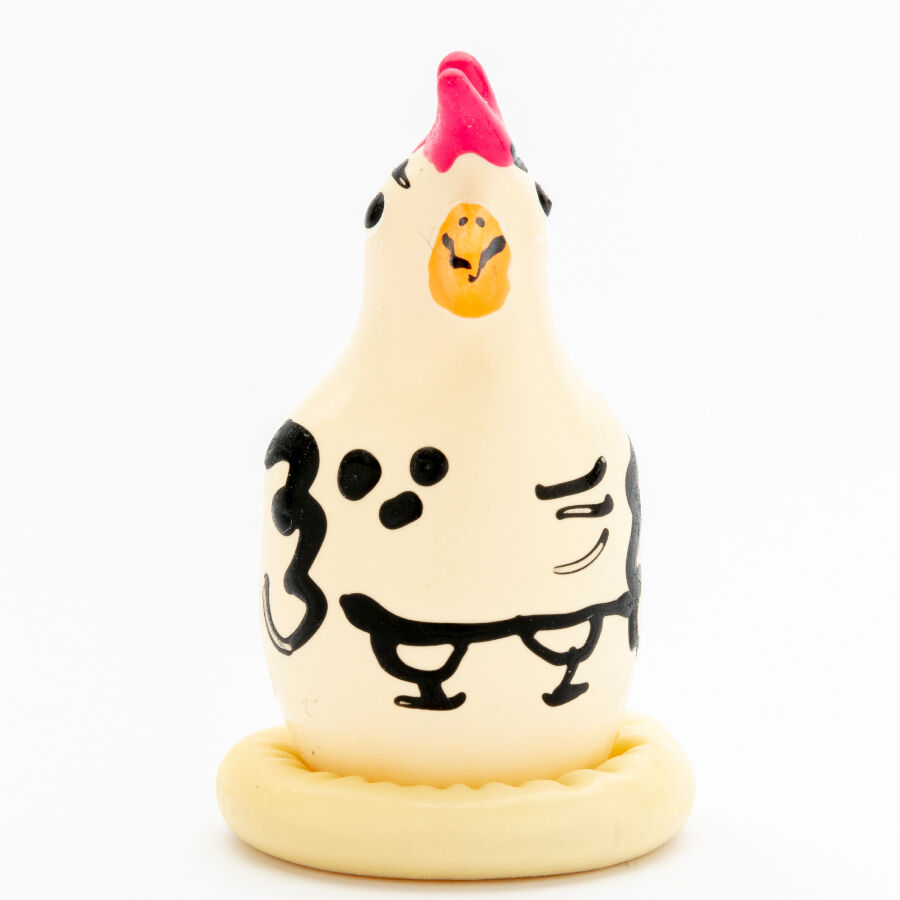 Preservativo di fantasia dipinto a mano con motivo gallo — CONDOMERIE