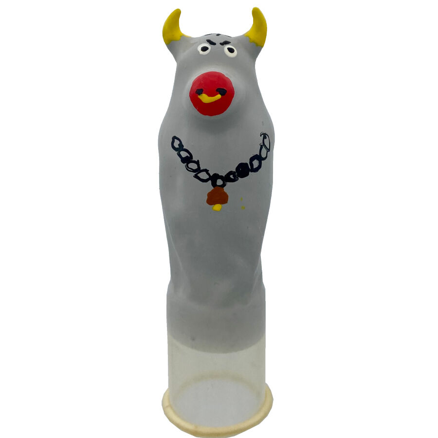 Preservativo fantasia pintado à mão touro cinzento modelo XL — CONDOMERIE