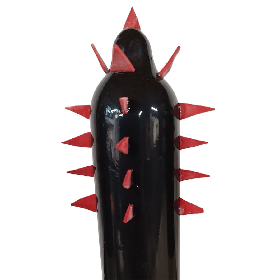 Préservatif fantaisie peint à la main motif cactus noir taille XL — CONDOMERIE