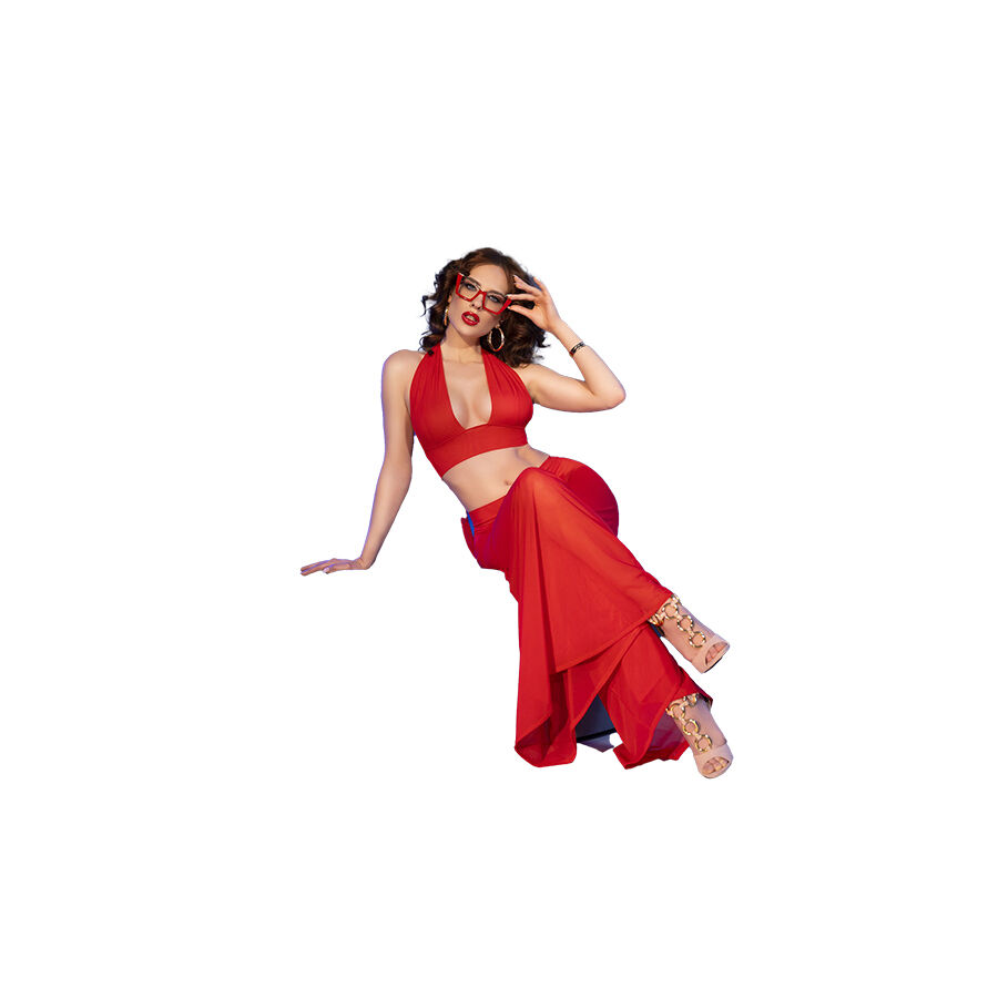 Ensemble haut et pantalon rouge en voile — CHILIROSE SETS