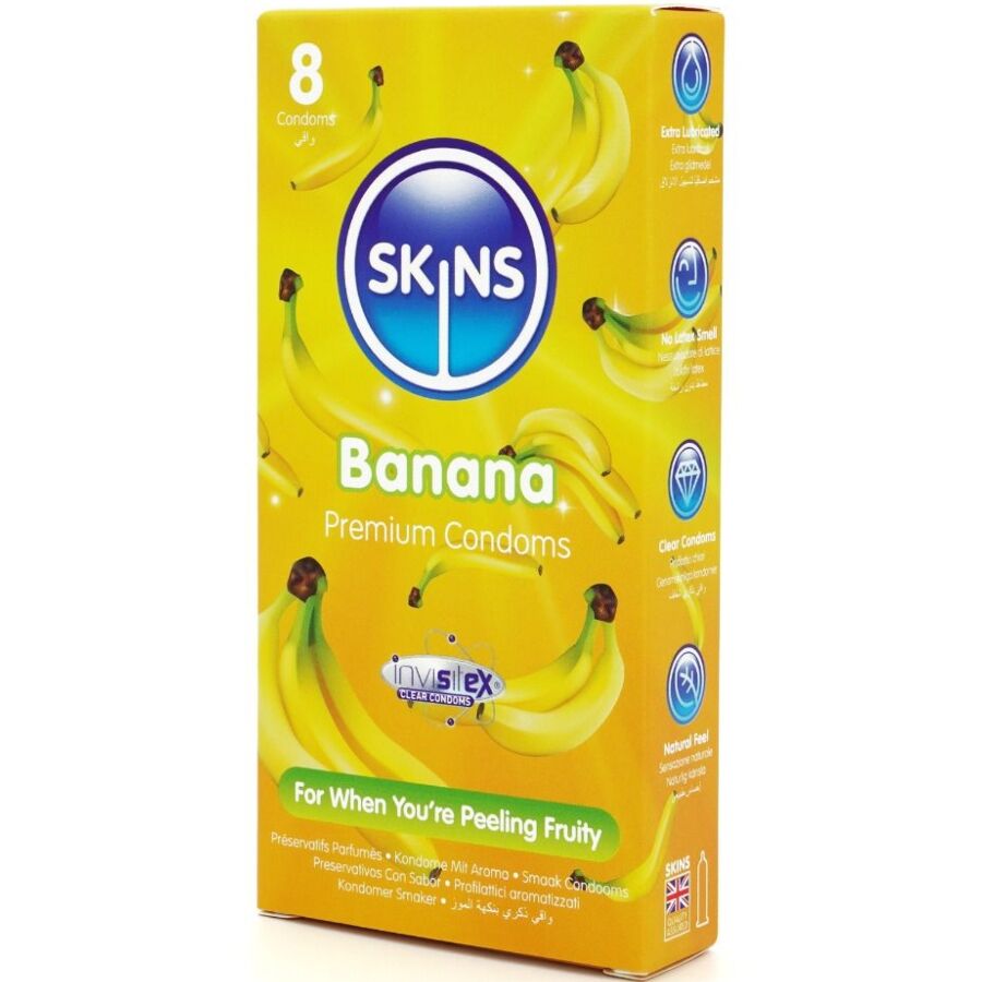 Préservatifs saveur banane extra lubrifiés pack de 8 — SKINS