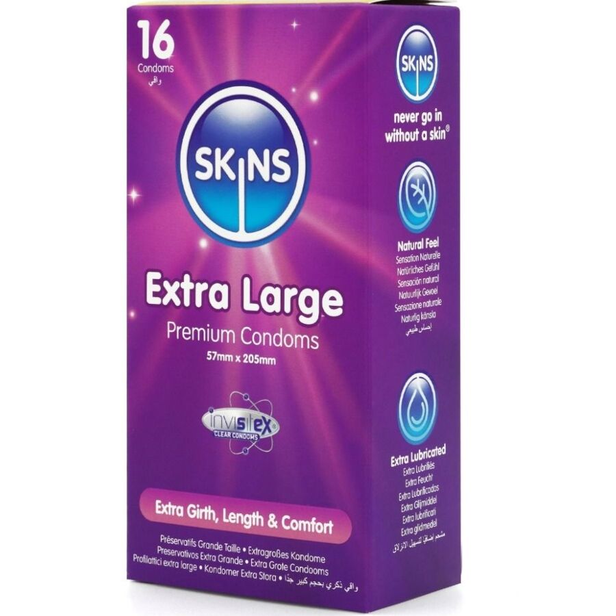 Pack de 16 préservatifs extra larges, sensation naturelle — SKINS