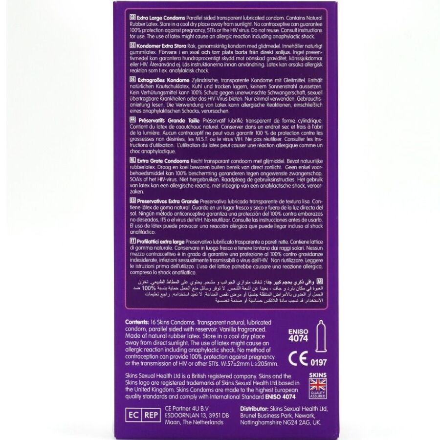 Pack de 16 préservatifs extra larges, sensation naturelle — SKINS