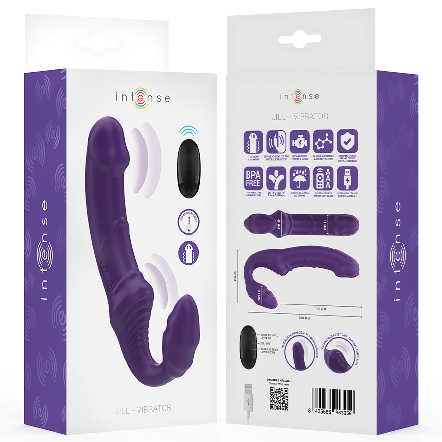 Vibromasseur JILL double stimulation 20 cm violet télécommandé — INTENSE REMOTE CONTROL