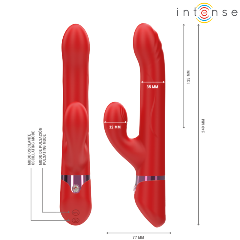 LELE Vibrateur multifonction rotatif, oscillant et stimulant rouge — INTENSE HIGH TECH