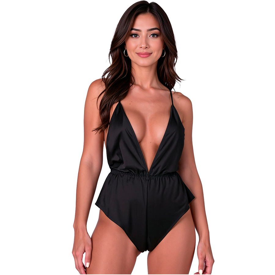 Body Sensie noir satiné — PASSION WOMAN TEDDIES